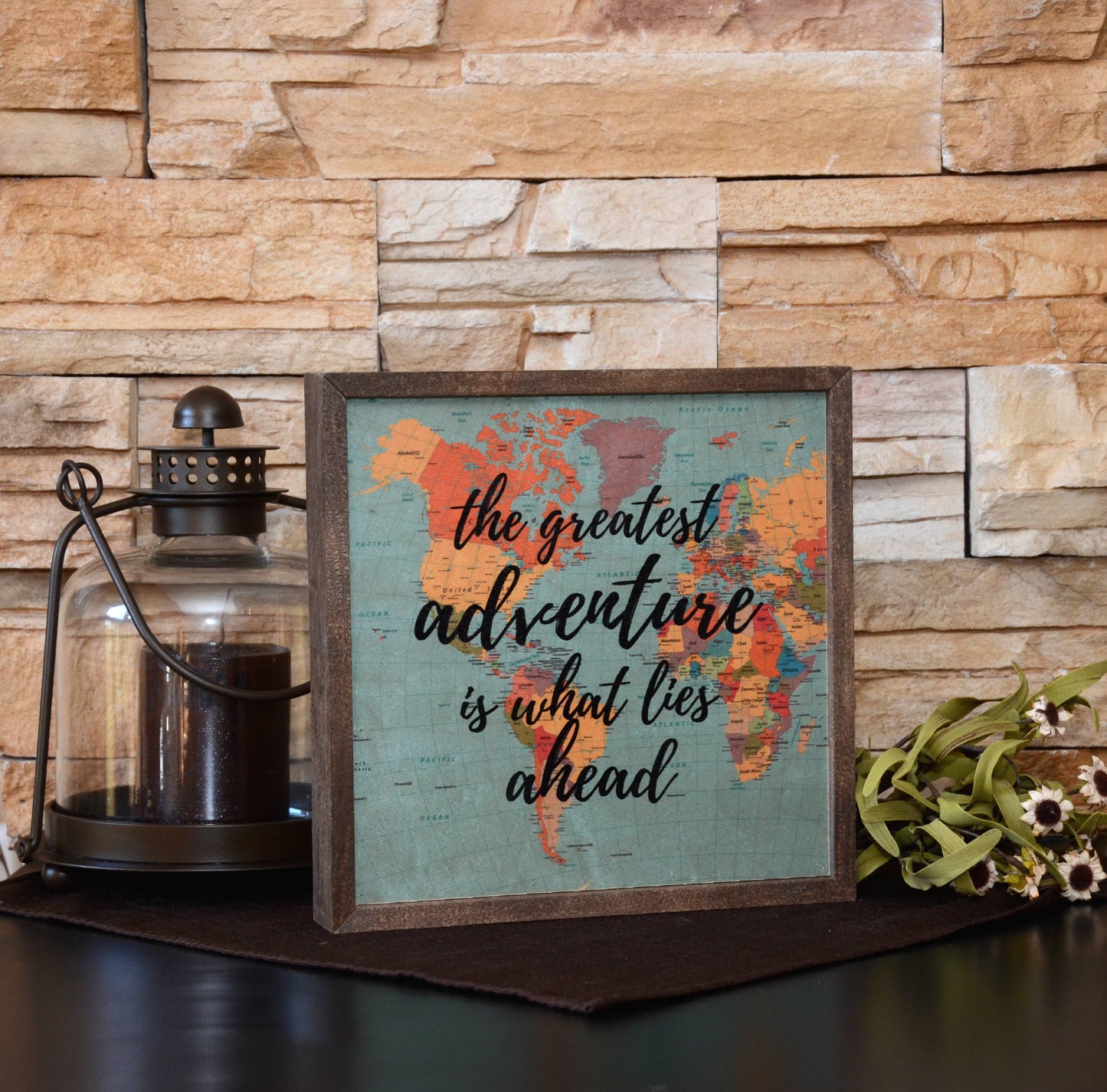 10x10 The Greatest Adventure Is What Lies Ahead Map Wall Art